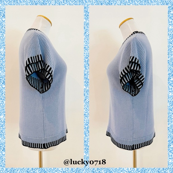 Saodimallsu EUC Ruffle Short Flutter Sleeve Knit Sweater Top in Blue Sz S - Picture 5 of 8